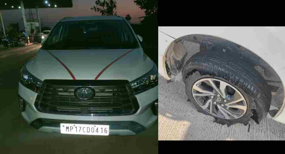 Rewa News: Innova Car का फटा टायर, रीवा से जबलपुर जा रहा था परिवार, कोई घायल नहीं